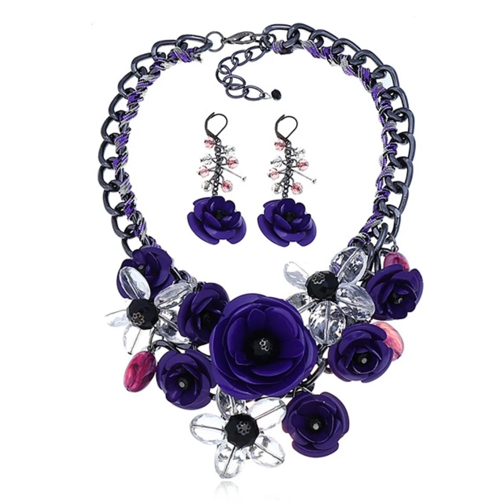 Purple Rose Necklace w/purple rose earings